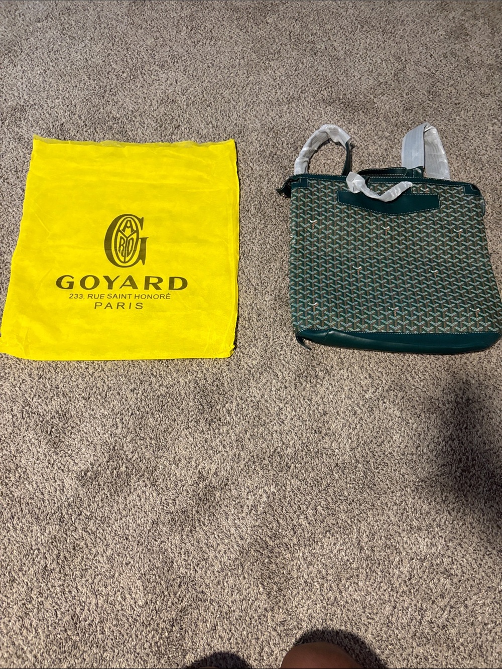 Goyard Green Chevron Tote with Dark Green Trim